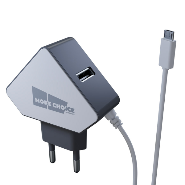 Купить  СЗУ СЗУ 2USB 1.5A для micro USB со встроенным кабелем More choice NC42m (White Grey)